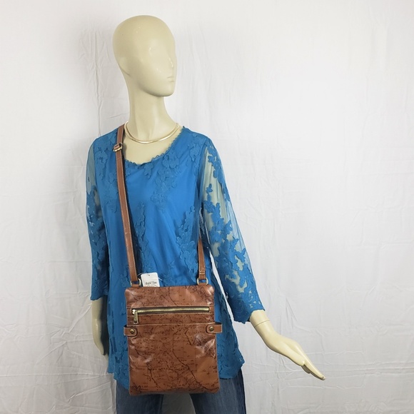 Patricia Nash Prizzi Leather Tan Maps Crossbody - Picture 1 of 4